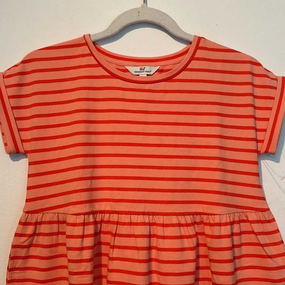 NWOT Vineyard Vines Girls Every Day Jersey Dress Orange Striped - size Medium